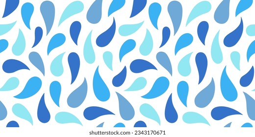 Caídas, gotas, lágrimas repiten sin fisuras el caótico patrón vectorial. Borde acuoso, plantilla de marco. Agua azul, fondo acuático interminable. Fondo artístico dibujado a mano. Tonos azules.