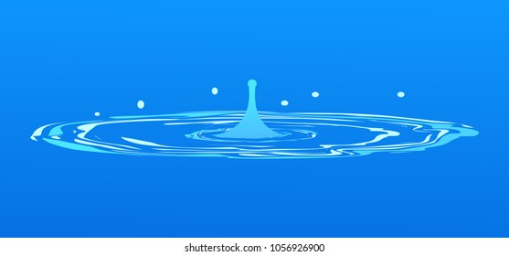 Drops falling into water isolated on blue. Spring characterized by intermittent discharge of water ejected turbulently and accompanied by steam. Splashes of water in round aqua source of liquid vector