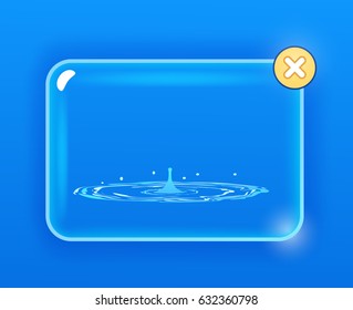 Drops falling into water isolated on blue. Water ejected turbulently and accompanied by steam. Splashes of water in round aqua source of liquid vector