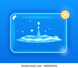 Drops falling into water isolated on blue. Spring characterized by intermittent discharge of water ejected turbulently and accompanied by steam. Splashes of water in round aqua source of liquid vector