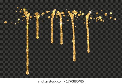 Drops with gold sequins isolated on a transparent background.Vector illustration