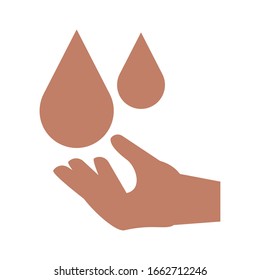 drops and hand icon over white background, silhouette style, vector illustration