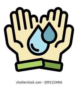 Drops in the hands icon. Outline drops in the hands vector icon color flat isolated