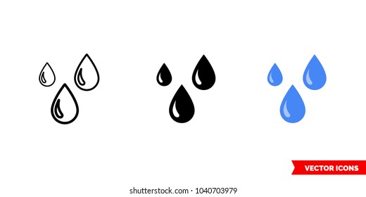 Drops icon of 3 types: color, black and white, outline. Isolated vector sign symbol.