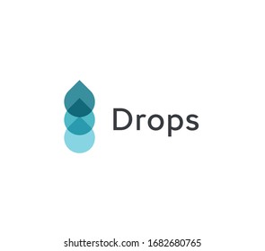 Drops icon, blue water flow from drops. Concept logotype design for water and oil product technology. Flat abstract emblem.  Vector logo template.