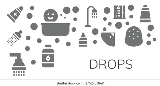conjunto de iconos. 11 gotas rellenas de iconos.  Iconos modernos sencillos como: Pomada, ducha, gotas oculares, lente de contacto, gota
