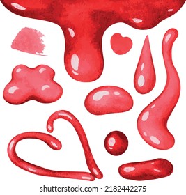 Drops of jam, streaks in the shape of a heart. Vector illustration. Isolated on a white background.