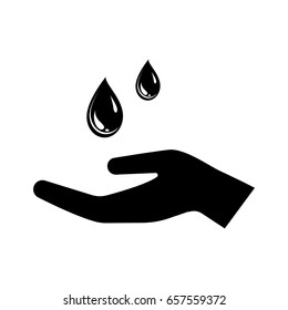 Tropfen Flüssigkeit fallen auf der Hand Symbol. Symbol der Wasserressourcen, Wetter, Hygiene, Feuchtigkeit Konzept. Vektorgrafik