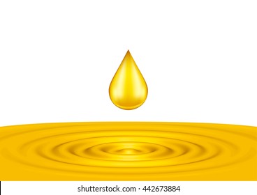 Drops of liquid gold close up on  the white background