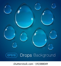 Drops of liquid on blue background. Eps 10 vector illustration.