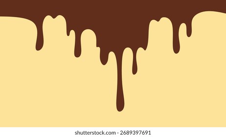 Gotas de chocolate ou xarope derretido. Elemento de borda de chocolate líquido fluido. Um xarope ou molho doce e marrom que derrete e pinga.