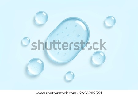 Drops of moisturizing gel or serum. Realistic transparent drops of hyaluronic acid. Cosmetic product for skin care. Vector illustration