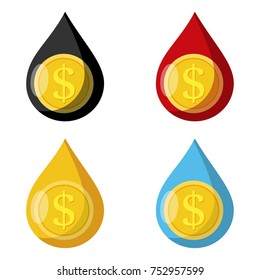 drops with money set flat design icon
