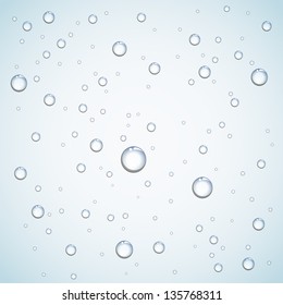 Drops on blue glass, illustration.