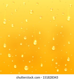 Drops on glass, yellow drink background, illustration