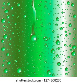 Drops on a green background. 
Raindrops on the surface. Wet surface. Background with raindrops 