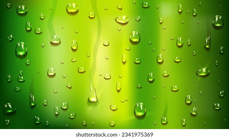 Las gotas en botellas verdes son realistas. Bebida y bebida alcohólica. Ale y pub, producto de lúpulo. Cervecería y bebidas. Textura, fondo y fondo de pantalla. Ilustración del vector aislada en el fondo de la luz