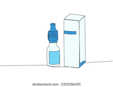 Drogas en un paquete, medicina en una línea color arte. Dibujo continuo de línea de farmacia, atención de la salud, gota, terapia, medicación, medicina, salud, medicina, terapia, tratamiento, farmacéutico