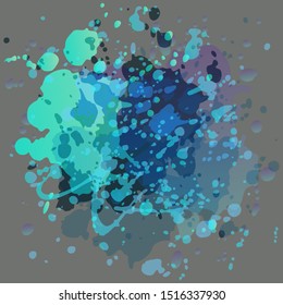 Drops of paint on a gray background, vector illustration EPS 10 imitating watercolor, abstract background for text, eye-catching multicolor spot, can be used for flyers, advertising, design element. 