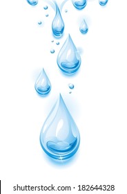 Gotas de agua pura y transparente.Ilustración vectorial.