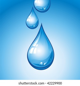  Drops of pure, transparent water. Vector illustration.