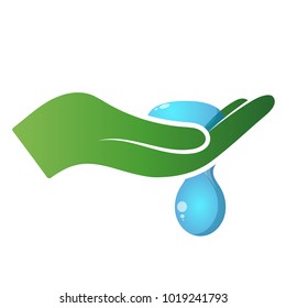 Drops of pure water in hand environmental symbol