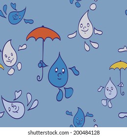 Drops of rain with umbrellas. seamless pattern designs for children