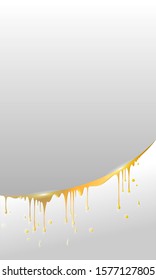 drops and smudges of liquid gold, paint, beer and honey, located in an arc, in the vertical gradient grey textured background for your text