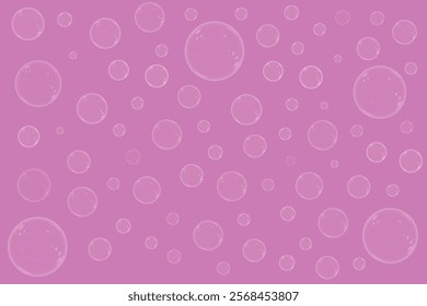 Drops of soap bubbles on pink background. Cleaning abstract seamless pattern