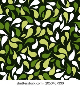 Drops and splashes on a black background. Motley seamless pattern. Vector illustration for print, fabric, cover, packaging, design any of your projects.
