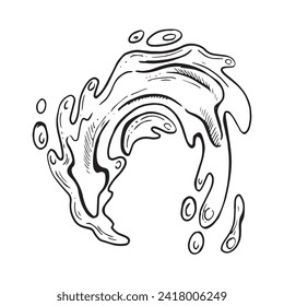 Drogas y salpicaduras de agua. Ilustración del vector de contorno del elemento de salpicadura de agua. Dibujar ilustración de la línea de doodle. Dibujado a mano. Para diseño, web, publicidad