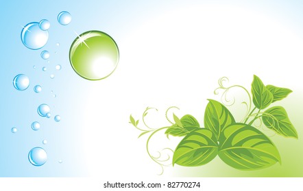 Drops and sprigs. Background for banner. Vector