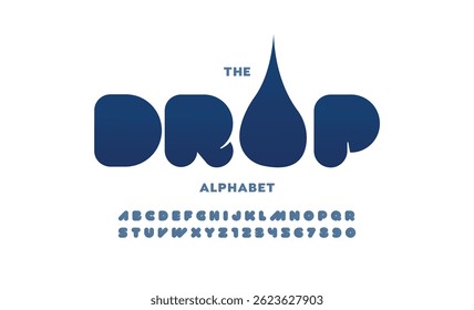 Diseño de fuente de estilo de gotas, letras mayúsculas del alfabeto y números Ilustración vectorial

