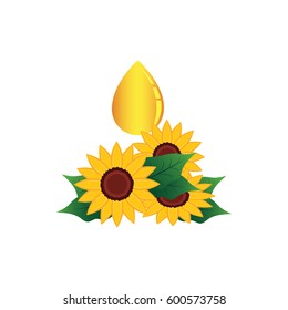drops of sunflower oil and sunflower flower. vector illustration