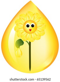 Drops of sunflower oil make into the shape of sunflower inside a oil drop
