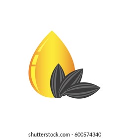 drops of sunflower oil and sunflower seed. vector illustration