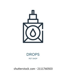 drops thin line icon. water, natural linear icons from pet shop concept isolated outline sign. Vector illustration symbol element for web design and apps.