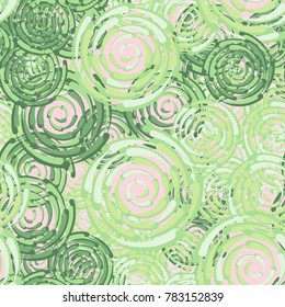 The drops are twisted into a spiral. Six-color texture. Seamless pattern.