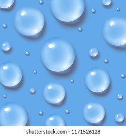 Drops of water. Abstract blue liquid background. 3d realistic vector illustration. Realism style. Macro