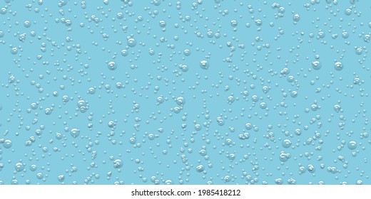 Drops water background on light blue, realistic style, vector elements. Clean drop condensation. Vector illustration pure bubbles