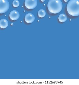 Drops of water border with place for your text. 3d realistic vector illustration. Realism style. Macro