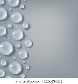 Drops of water border with place for your text. 3d realistic vector illustration. Realism style. Macro