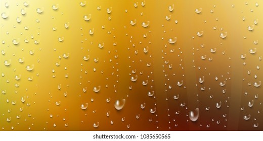 Drops of water, dew falls. Condensate on a bottle of beer and drinks. Drops can be used as a transparent object. Vector illustration.