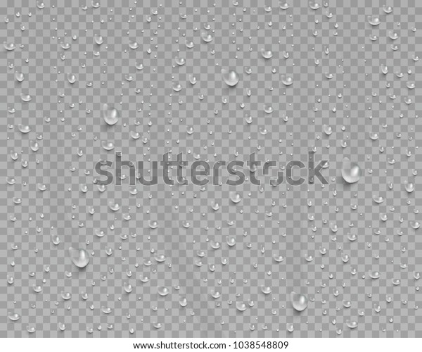 水滴露 透明な背景に雨またはシャワー滴 リアルな純粋な水滴が凝縮 窓ガラスの表面にベクターの透明な蒸気泡が付き デザインに合わせて使用できます のベクター画像素材 ロイヤリティフリー 1038548809