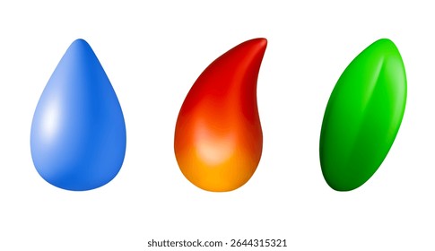 Drops of water fire and leaf symbolizing nature essence