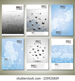 Drops in water, molecule structure. Brochure, flyer or report for business, template vector.