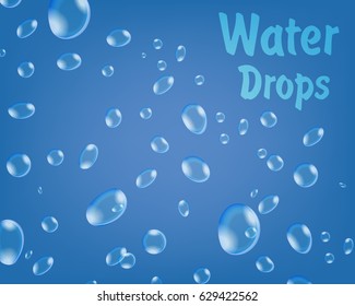 Drops of water on a blue background. Humidification. Realistic vector illustration.