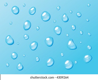 Drops of water on a blue surface. A vector illustration.