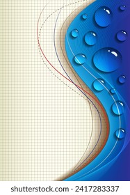 Drops of water on a sheet of paper. Vector illustration. Sketch for creativity.