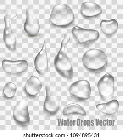 Drops of water on a transparent background. Vector.